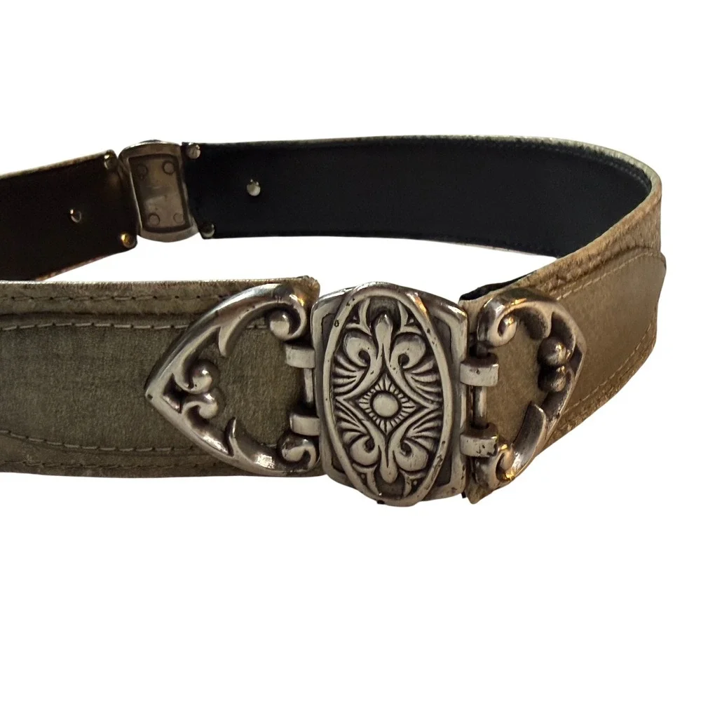Vintage‎ Western Concho Belt Women S/M Silver Filigree Buckle Snakeskin Boho